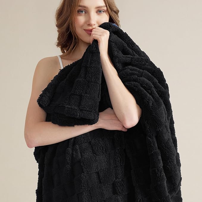 Bedsure GentleSoft Black Throw Blanket for Couch - Checkered Fleece Blankets Gifts for Women Men Girls, Cute Soft Cozy Throw for Bedroom Home Decor Gifts, 50x60 Inches-Ruum Studio Home