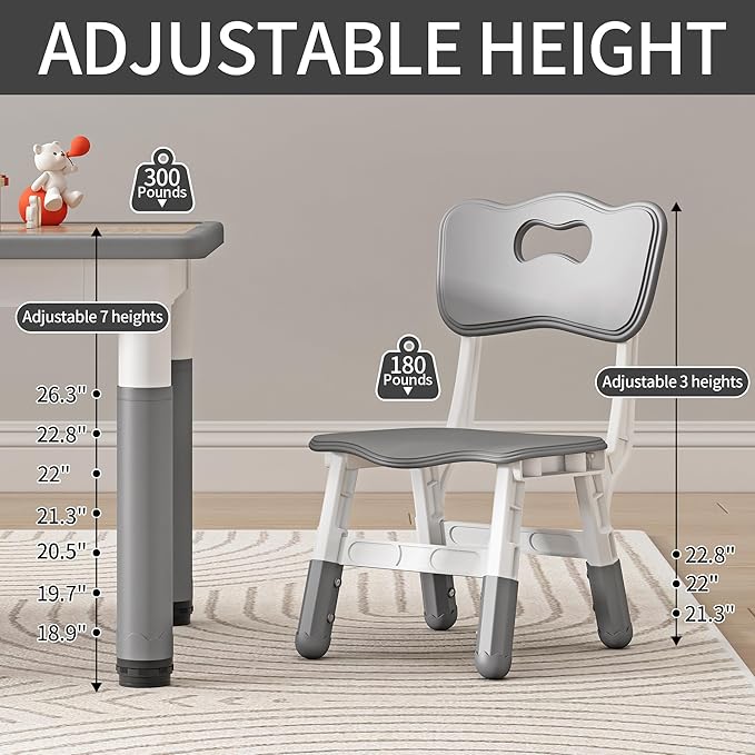 Kid Table and Chairs, Height Adjustable Childrens Table and Chair Set, Kids Tables for Age 2-8, Graffiti Desktop, Table for Kids with 4 Seats, Small Kids Table, Max 300lbs-Ruum Studio Home
