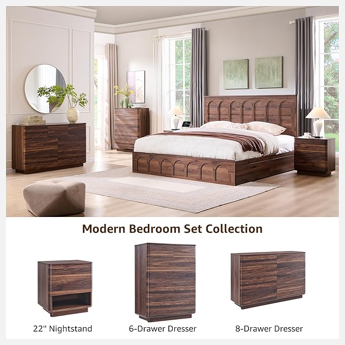 Nightstand Set of 2 with Charging Station, 22" Large Modern Bedside Table with 2 Drawers Storage,Push-to-Open End Table for Bedroom,Living Room,Brown-Ruum Studio Home