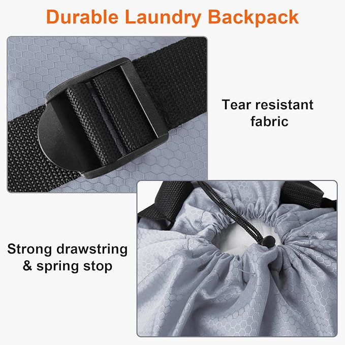 Laundry Bag Backpack Durable Laundry Bag with Shoulder Straps and Mesh Pockets Portable Laundry Dirty Clothes Hamper Bag for College Dorm (Gray)-Ruum Studio Home