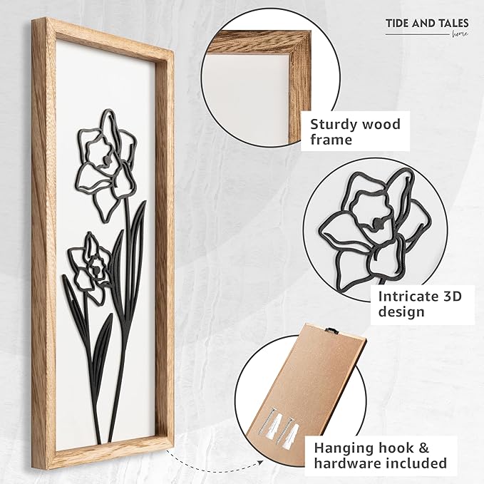 3D Black and White Wall Art (Set of 2) Lightweight, Wooden Ready-to-Hang Framed Floral Wall Art for Bathroom, Bedroom, Living Room or Office – Boho Botanical Farmhouse Decor – Gift-Boxed-Ruum Studio Home