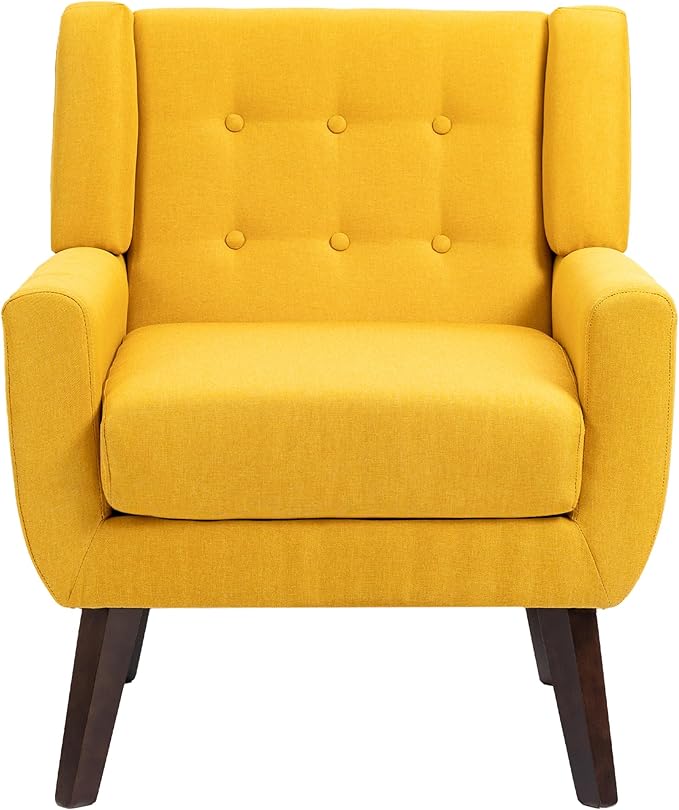 UIXE Accent Chair, Modern Upholstered Armchair Mid-Century Arm Chair in Fabric for Living Room, Comfy Single Sofa Seats Button Tufted Reading Seating, Yellow-Ruum Studio Home