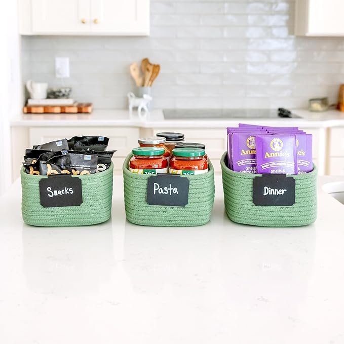 NaturalCozy 11.8"x8"x4.5” Rectangle Storage Baskets for Shelves 3 Pack | Cotton Rope Woven Small Baskets for Organizing | Small Storage Bins for Nursery, Bathroom, Closet, Shelf, Decorative, Gift-Ruum Studio Home