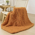 Bigacogo Chunky Knit Throw Blanket for Couch, 40x40 inches, 100% Hand Knitted with Thick Jumbo Chenille Yarn, Cozy Soft Large Rope Knot Cable Crochet Blankets for Sofa Bed Living Room, Burnt Orange-Ruum Studio Home