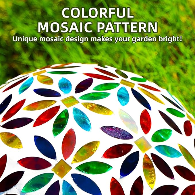 VOREEN Mosaic Glass Gazing Ball Outdoor Gazing Globe, Reflective Ball Yard Decoration for Homes, Patio, Lawn and Gardens, Gift for Mom Wife Friend, 10-Inch, Multi Colored Flowers Design-Ruum Studio Home
