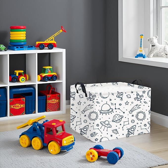 HIYAGON Rectangular Space Basket for Boys Kids Baby Storage Basket Storage Bin Organizer Box Room Decor(Spaceships)-Ruum Studio Home