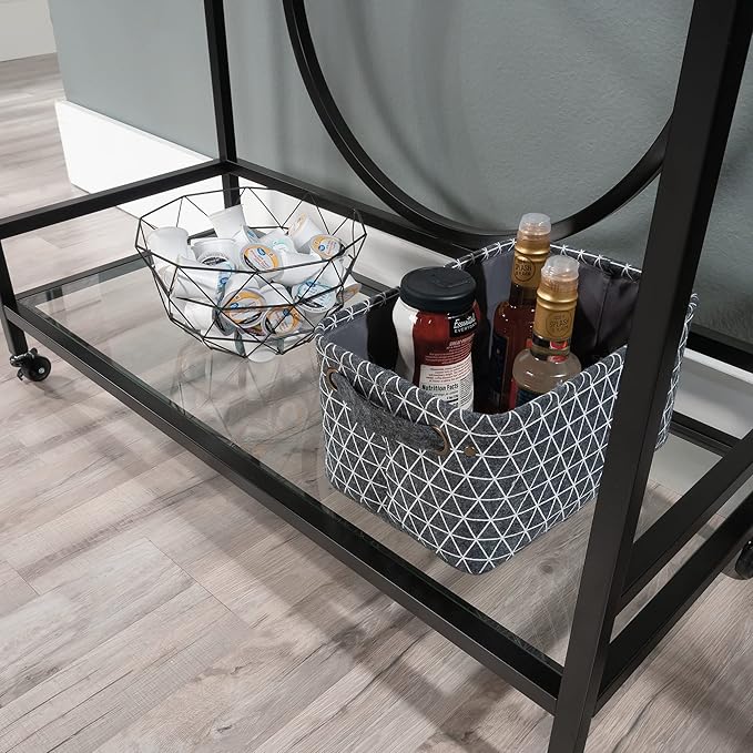 Sauder International Lux Bar Cart, Black Finish-Ruum Studio Home