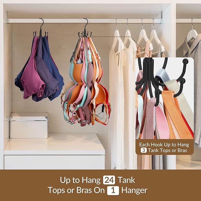 ZEDODIER Tank Top Hanger, Rotatable Bra Organzier for Closet, Max 24 Storage Capacity Sport Bra Holder, Metal Space Saving Closet Organizers and Storage, Black-Ruum Studio Home