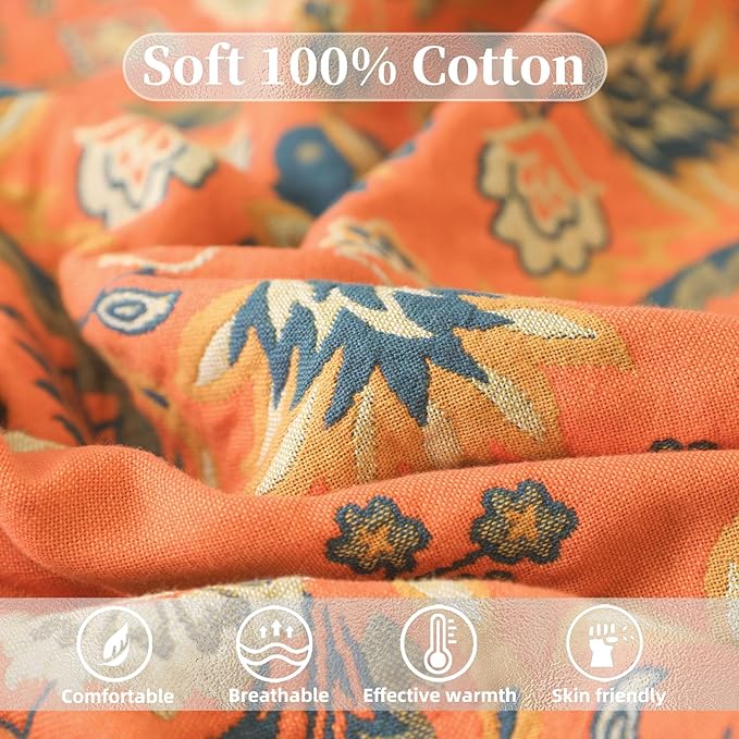 Boho Throw Blanket for Bed - 100% Pure Cotton Ultra Soft Rustic Quilt - Farmhouse Decor Bed Blankets, All Season Rustic Throw for Sofa Couch Chair(91''x 98'', Boho)-Ruum Studio Home
