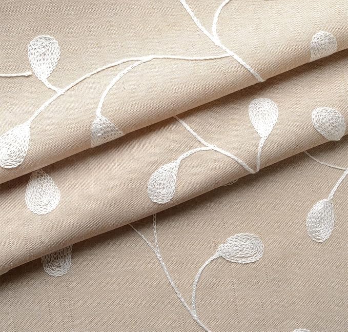 MIUCO Floral Embroidered Semi Sheer Curtains Faux Linen Grommet Curtains for Kitchen 52 x 84 Inch 2 Panels, Linen-Ruum Studio Home