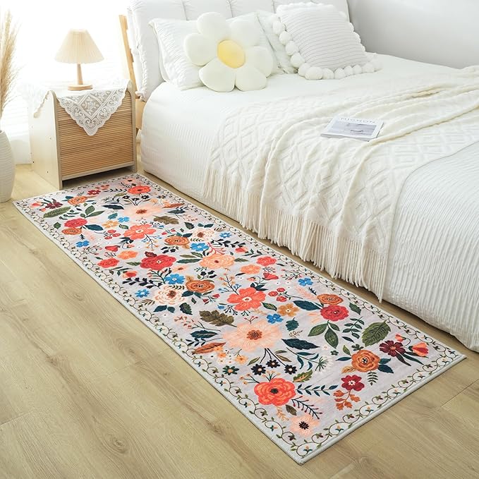 Runner Rug for Hallways Kitchen Rug Non Slip 2'x 6' Washable Rugs with Rubber Backing Soft Floral Carpet Runner for Hallways, Kitchen, Laundry, Bedroom, Bathroom(Beige)-Ruum Studio Home