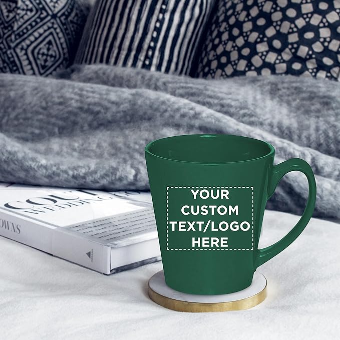 DISCOUNT PROMOS Custom Glossy Ceramic Latte Coffee Mug 12 oz. Set of 50, Personalized Bulk Pack - Perfect for Tea, Espresso, Cappuccino, Hot Cocoa - Green-Ruum Studio Home