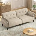 89” Futon Sofa Bed, Velvet Fabric Comfy Futon Couch Bed with 2 Square Pillows, Convertible Sleeper Sofa with Adjustable Backrest& Armrests, Modern Loveseat Sleeper for Living Room, Beige-Ruum Studio Home