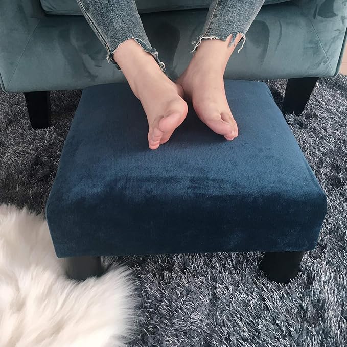 Joveco Small Foot Rest Stool Ottoman, 15" Fabric Square Short Low Footstool Upholstered Footrest for Chair, Under Office Desk, Living Room, Navy Blue-Ruum Studio Home