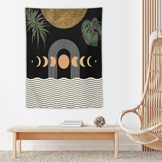 Abstract Boho Tapestry, Mid Century Tropical Tree Leaves Modern Geometric Arch Bohemian Botanical Tapestry, Home Aesthetic Wall Hanging Art Decor for Living Room Bedroom Dormitory 60x80 Inch-Ruum Studio Home