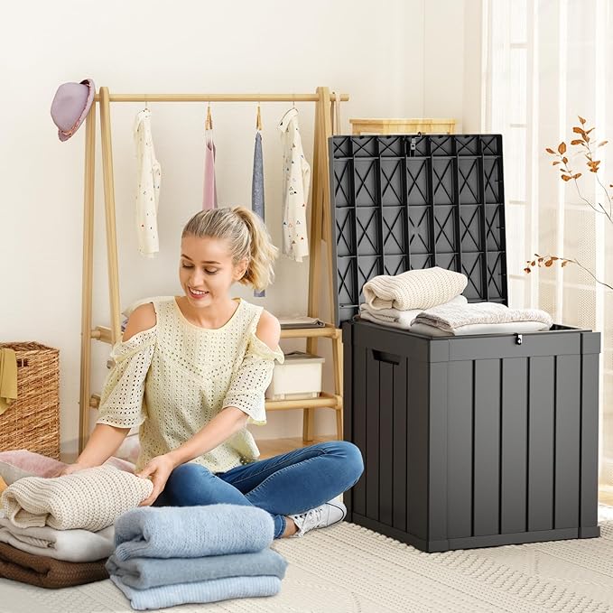 DRATO 50 Gallon Deck Box, Outdoor Storage Box for Patio Cushion, Sports Equipment, Garden Tools,Waterproof Patio Storage box, Lockable (Black)-Ruum Studio Home