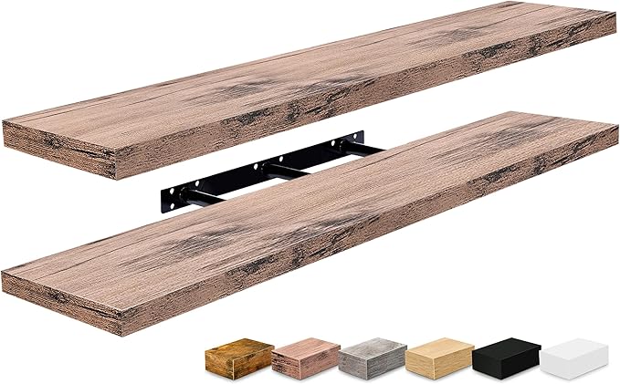 Sorbus Floating Shelves for Wall - 48 Inch Long Bathroom Shelves, Wall Decor for Bedroom, Kitchen, Living Room & Book Storage - Mounted Floating Shelf with Invisible Brackets (Mahogany, 2 Pack)-Ruum Studio Home