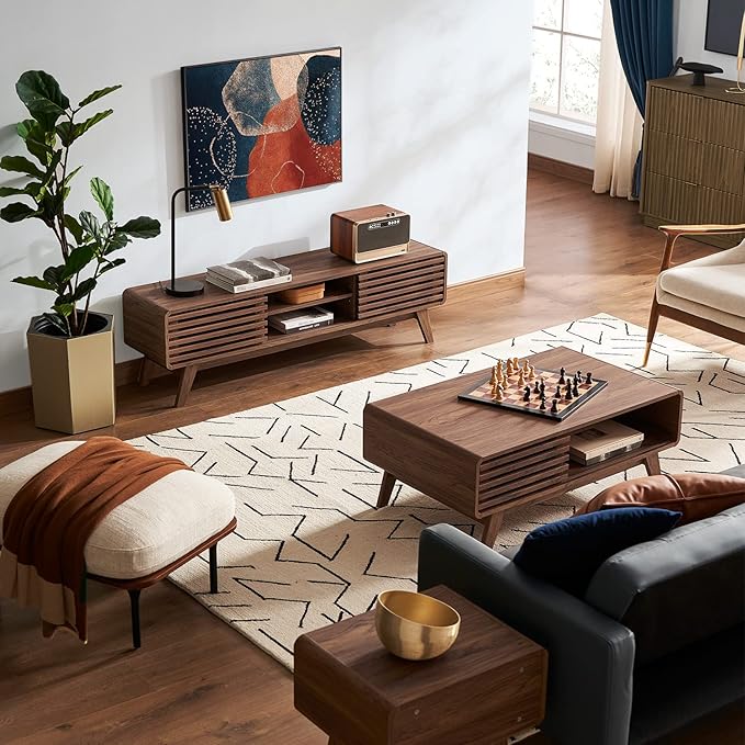 mopio Ensley TV Stand, Mid Century Modern for 55/60/65 inch TV, Farmhouse TV Stand, Entertainment Center with Storage, TV and Media Consol for Living Room (Walnut, 59")-Ruum Studio Home