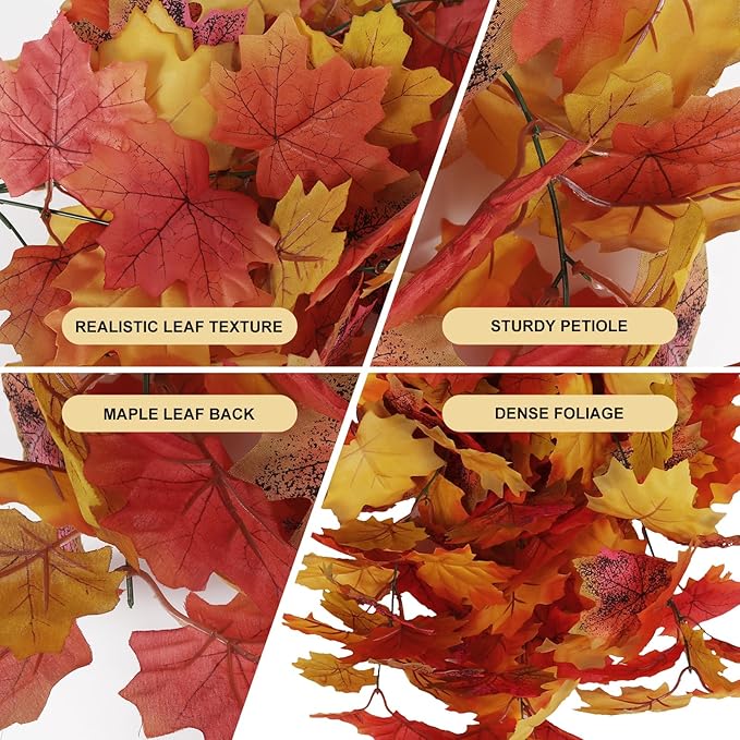 Fall Maple Leaf Hanging Plants Artificial Autumn Leaves Vines Outdoor Autumn Outdoor Decor, Artificial Fall Maple Leaves, Hanging Plants for Autumn Harvest Festival, Fake Plants Indoor(Yellow)-Ruum Studio Home