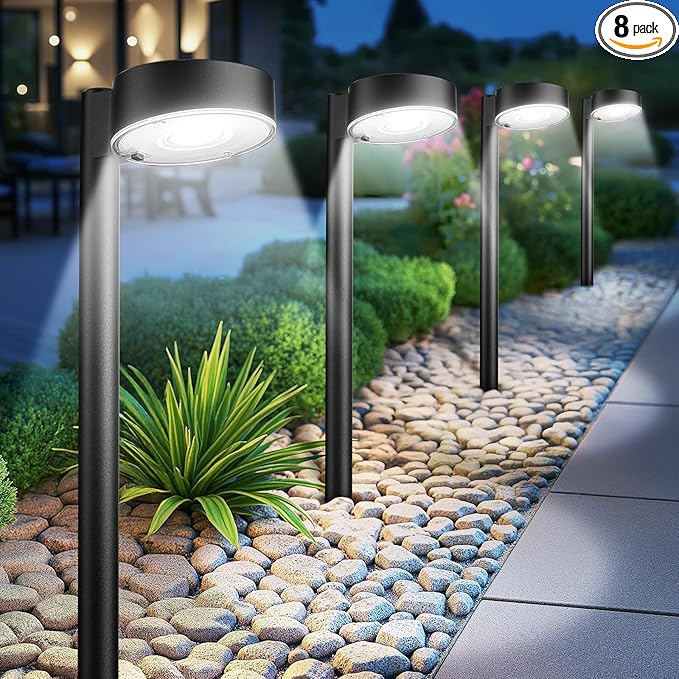 8 Pack Solar Pathway Lights Outdoor, 12 Brighter LED Solar Lights Outdoor Waterproof, Up to 12 Hrs Modern Path Light for Yard Garden Walkway Driveway Lawn, Cool White-Ruum Studio Home