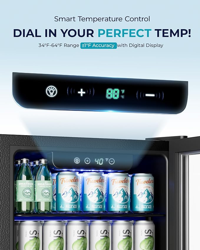 EUHOMY Beverage Refrigerator and Cooler, 128 Can Mini fridge with Glass Door, Small Refrigerator with Adjustable Shelves for Soda Beer or Wine, Home/Bar/Office, Black-Ruum Studio Home