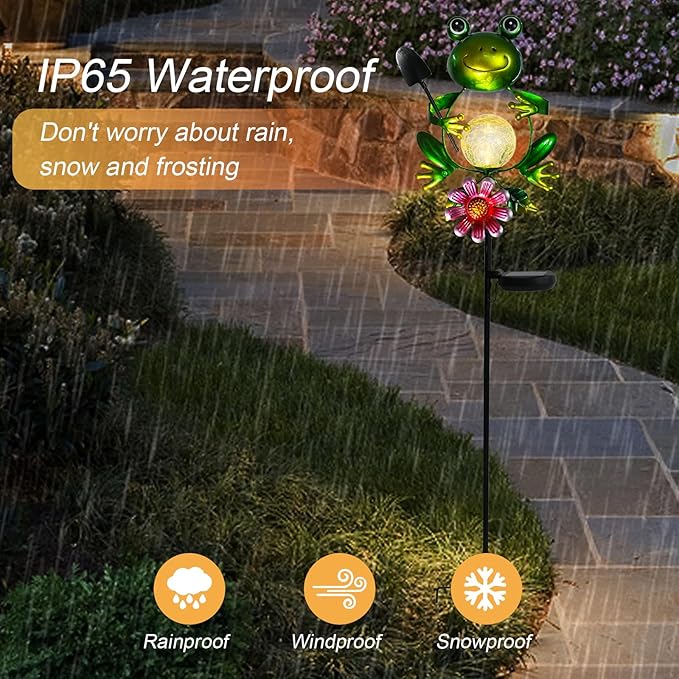 Afirst Solar Lights Outdoor Decorative Metal Frog Crackle Glass Globe Warm White LED Metal Waterproof Garden Stake Lights for Walkway Pathway Lawn Patio Yard Decorations-Ruum Studio Home