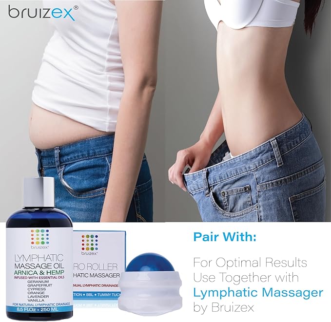 Lymphatic Drainage Massage Oil with Arnica & Natural Hemp Seed Oil, Post Surgery Recovery & Lipedema, Liposuction, 360 Lipo, BBL, Tummy Tuck, Fibrosis Treatment, Body Detox, 8.5 Oz-Ruum Studio Home