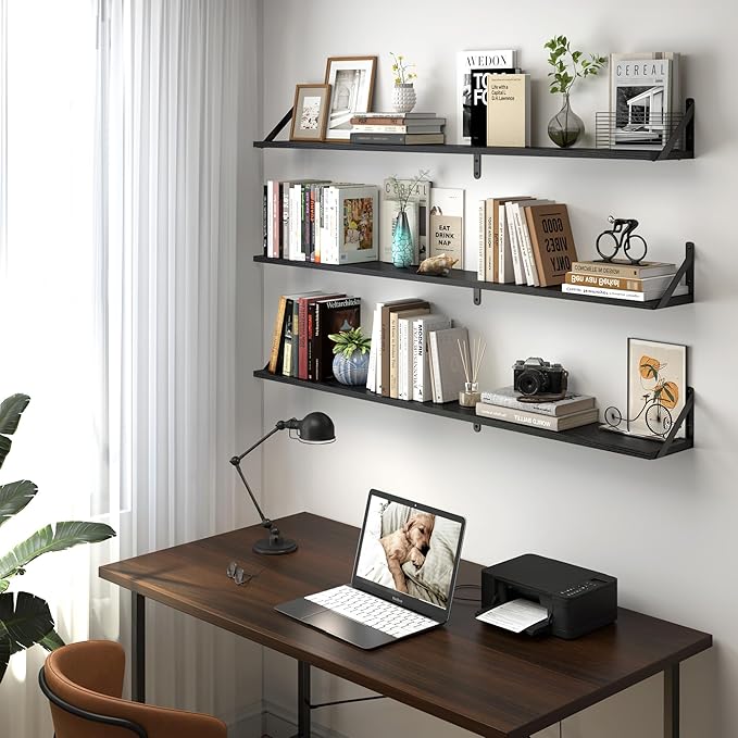 Heimlove 48 Inch Large Wall Bookshelves Set of 3, Wall Mounted Bookshelves,Heavy Duty Wooden Shelves for Living Room,Bedroom,Kitchen,Laundry Room Storage & Decor-Ruum Studio Home