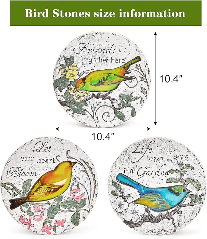 Sungmor 3PC Pretty Garden Stepping Stones, 9.5" Large Concrete Decorative Stones with Beautiful Pattern, Unique Outdoor Lawn Accents, Yard Walkway Flower Bed Wall Shelf Welcome Friends Decorations-Ruum Studio Home