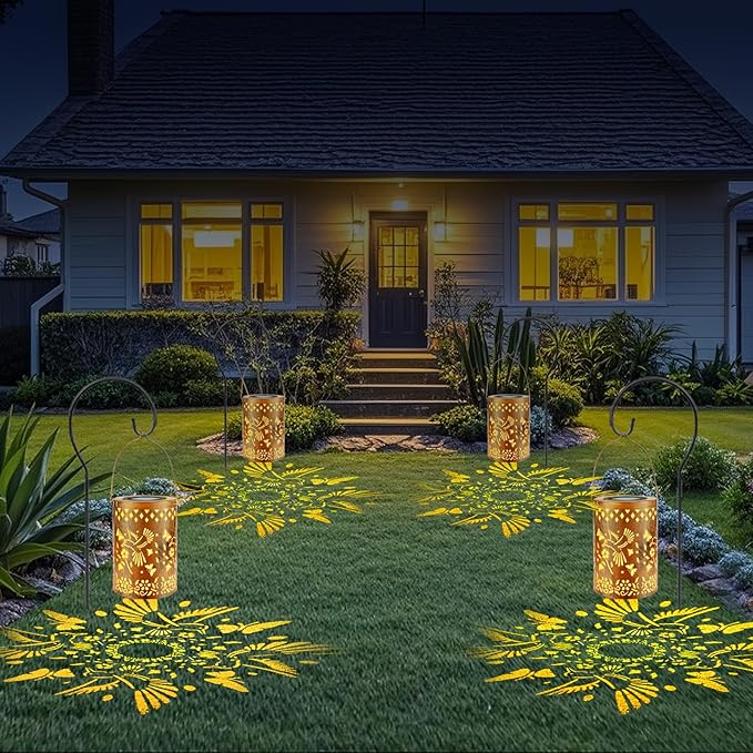 Solar Lanterns Outdoor Waterproof Hummingbird Garden Decor Birthday Gifts for Women Mom Grandma Hanging Solar Lights Metal Decoration for Yard, Patio, Backyard, Porch, Garden, 2 Pack-Ruum Studio Home