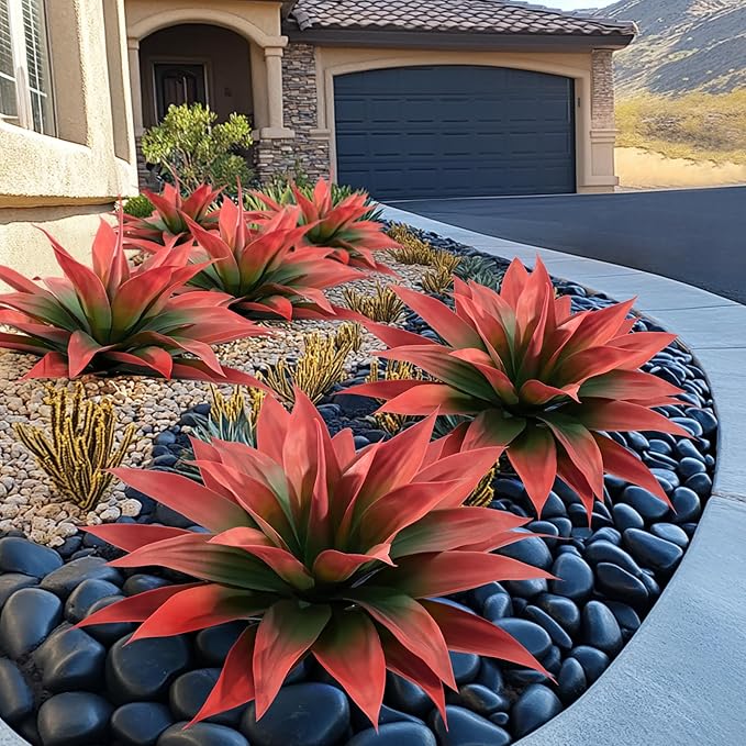 Artificial Agave Plants,Large UV Resistant Fake Agave Planters for Indoor and Outdoor Decorating Artificial Plants for Outdoors Fake Plants 2Pack, 28" Red-Ruum Studio Home