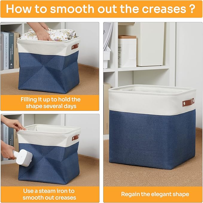 DULLEMELO Storage Baskets for Shelves Closet Storage,Large Home Organization Bins for Gifts Empty,Foldable Fabric Storage Cubes Baskets for Nursery Toy Towels Clothes Storage(White&Blue)-Ruum Studio Home
