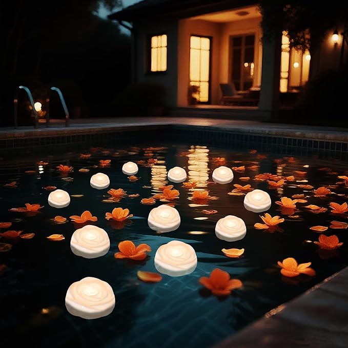 Aignis 36pcs Flameless LED Floating Candles, White Rose Plastic Tealight Battery Operated, 120+ Hours Glow Time, Cozy Light for Romantic Pool/Bathtub/Hot Bath/Wedding Centerpiece Decor(D2.83*H1.42)-Ruum Studio Home