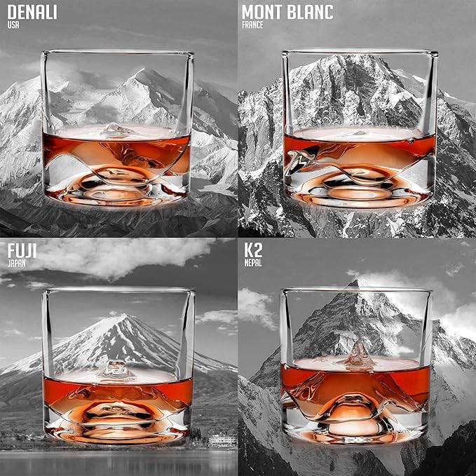 The Peaks Heavy Crystal Whiskey Glasses Gift Set of 4, Thick Freezable Bourbon Glass 1lb Each, Premium Whiskey Gifts for Men, Frozen Crystal Chills Cocktails, 10 oz-Ruum Studio Home