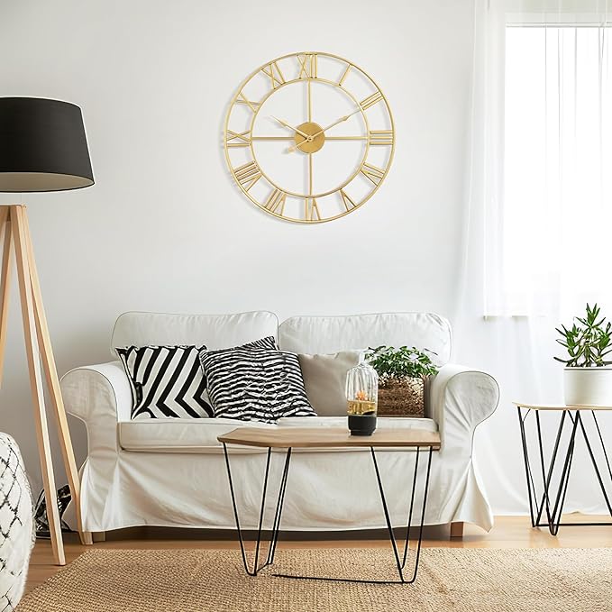 Large Wall Clock for Living Room Decor - 60cm/ 24 Inches Silent Non-Ticking Metal Wall Clocks Battery Operated, Vintage Decorative Modern Wall Clock for Bedroom, Office, Farmhouse Decor-Ruum Studio Home