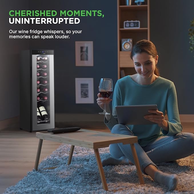 NutriChef Single-Zone Wine Cooler & Chiller – Digital Touch Control, Airtight Seal, 14-Bottle Capacity, Black-Ruum Studio Home