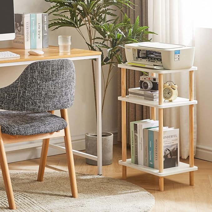 IBUYKE 3-Tier Side Table, Solid Wood Tall End Table with Storage Shelves, Nightstand Bedside Table for Living Room Bedroom Office, No-Tool Assembly, White UWST003W-Ruum Studio Home