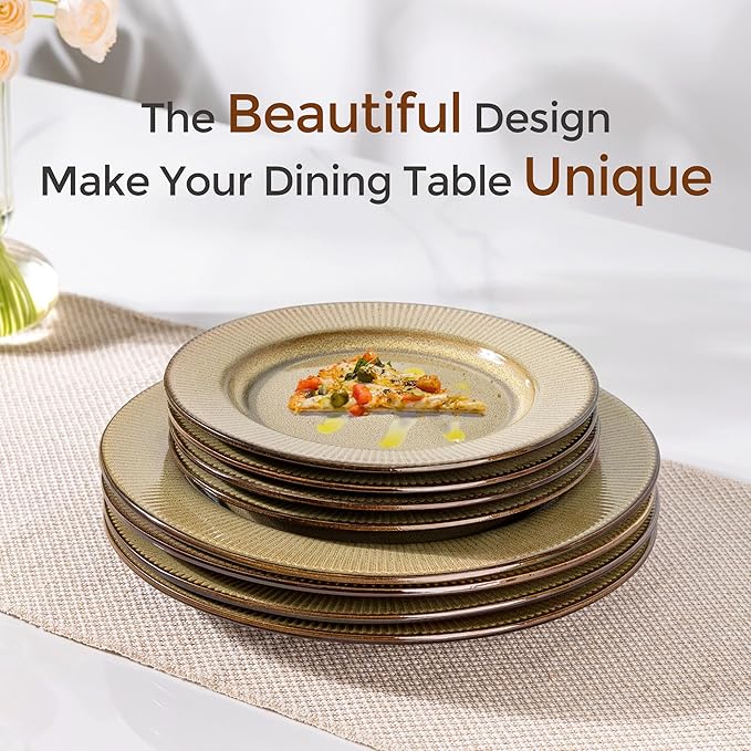 GBHOME Ceramic Dinnerware Sets,12 pcs Embossed Elegant Stoneware Plates and Bowls Sets, Housewarming Wedding Gift | Dishwasher & Microwave Safe | Dishes Set Service for 4-Ruum Studio Home