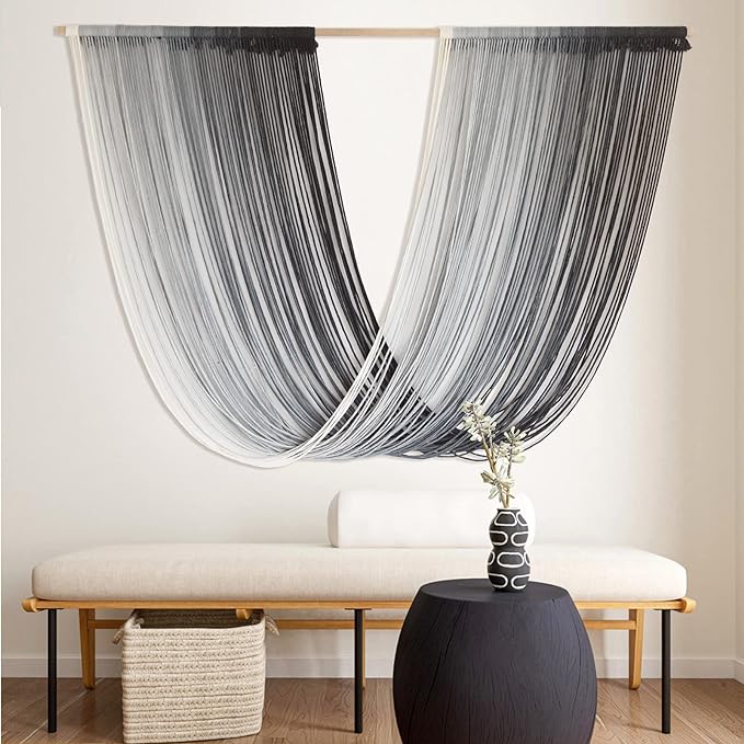 Flber Macrame Wall Hanging Large-Scale Dip-Dye Blue Bohemian Yarn Tapestry Home Room Wall Decor 57" Wx 35" L-Ruum Studio Home