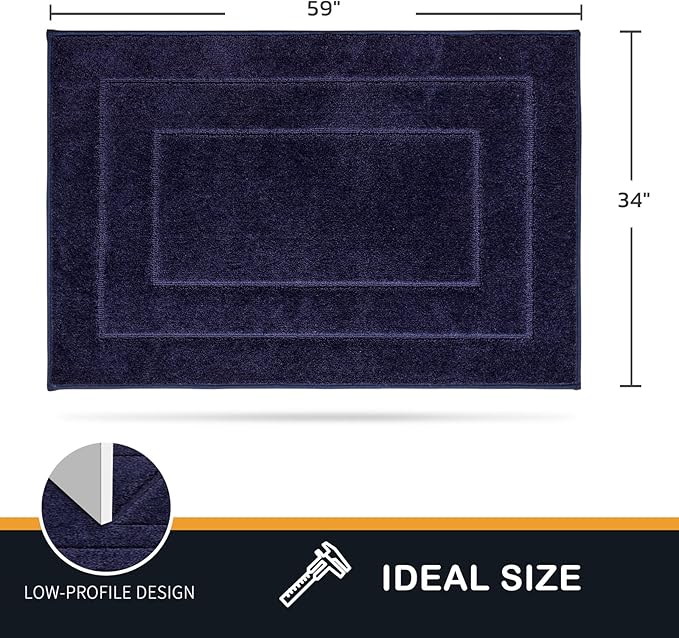 PURRUGS Dirt Trapping Door Mat 34" x 59", Non-Slip/Skid Machine Washable Entryway Area Rug, Dog Doormat, Super Absorbent Welcome Mat for Muddy Wet Shoes and Paws, Navy Blue-Ruum Studio Home