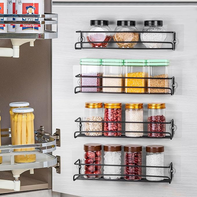ROFAY Spice Rack Organiser, 4 Pack Wall Mounted Tier Shelf with Adhesive Sticker & Screws for Spices, Herbs, Jars and Other in Cupboard/Kitchen/Cabinets/Pantry-Ruum Studio Home