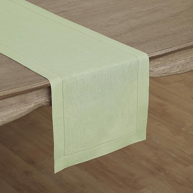 Solino Home Linen Sage Green Table Runner 72 Inches Long - 100% Pure Linen Hemstitch Table Runner 14 x 72 Inch for Dresser, Dining, Fall, Autumn, Halloween, Thanksgiving - Classic Hemstitch-Ruum Studio Home