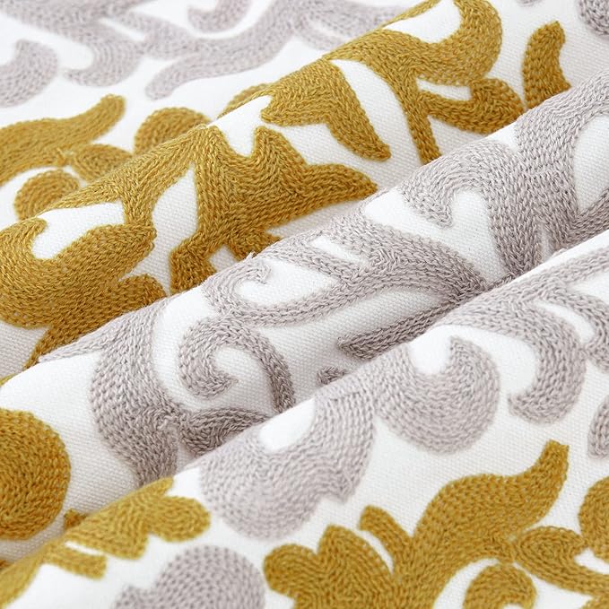 HWY 50 Mustard Yellow Decorative Throw Pillow Covers 18x18 Inch (1 Piece), Embroidered Cotton Farmhouse Cushion Cover Pillow Case for Sofa Couch Living Room Bed Bedroon, Floral Geometric-Ruum Studio Home