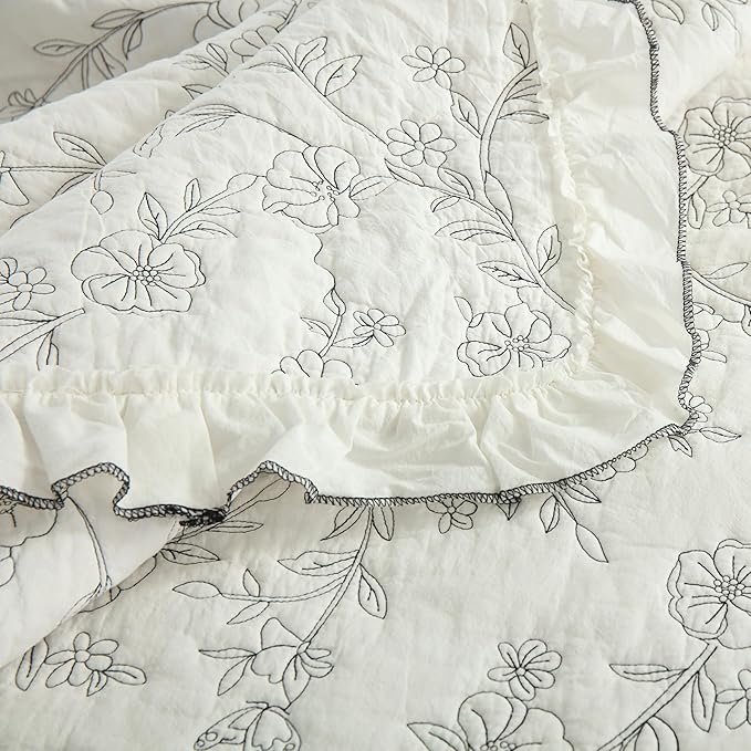 MarCielo 3-Piece 100% Cotton Bedspread Lightweight Quilt Coverlet Embroidery Farmhouse Bedding Set (Floral,Queen (98" X 90"))-Ruum Studio Home