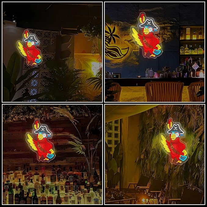 Pirate Parrot Neon Light - Pirate LED Light Wall Decor Ideal for Pirate Party Decorations Gifts for Friends-Ruum Studio Home