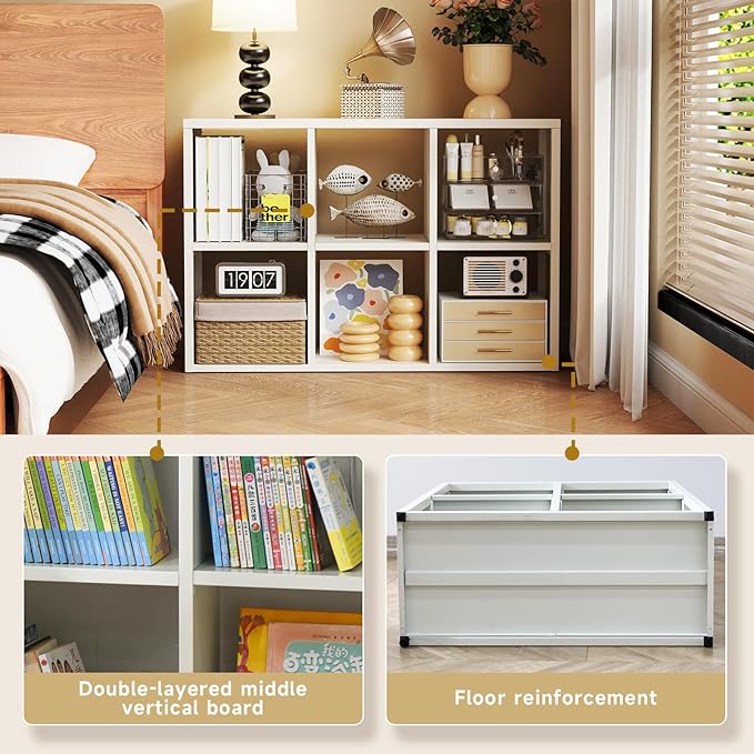 6 Cube Storage Organizer, Black Bookshelf with Storage, 2 Tier Storage Cubes,Freestanding Storage Organizer with Shelves for Living Room, Study-Ruum Studio Home