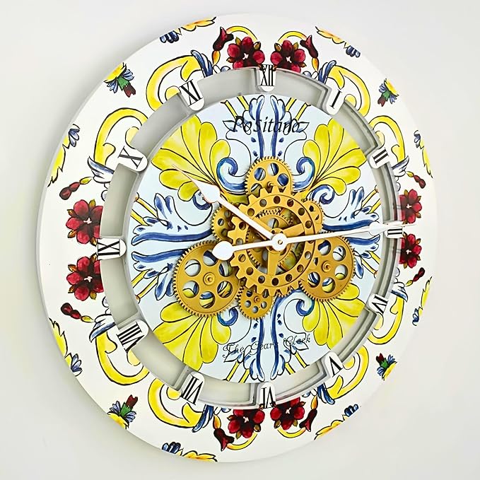 The Gears Clock Wall Clock Italy Collection with Moving Gears (Positano, 24 inch Round)-Ruum Studio Home