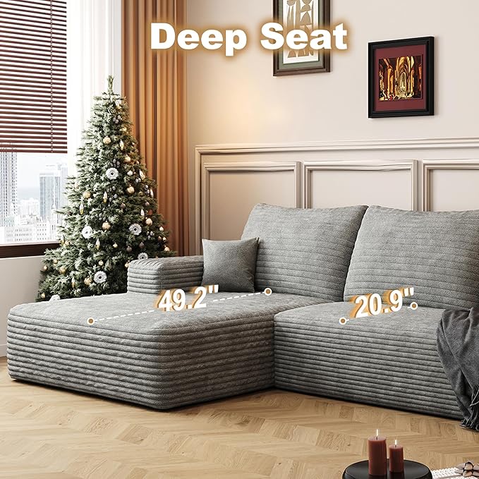 108" Sectional Couches for Living Room Modern Modular Sofa with L-Shape Couchs Upholstered Boneless Couch Deep Seat Sectional Couch with Chaise (Grey, Left Facing Chaise+2Seaters+1Ottoman)-Ruum Studio Home