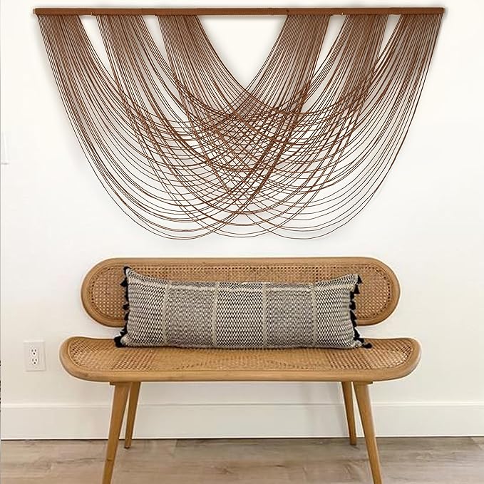 Large Macrame Wall Hanging Brown Die-Dyed 59.00" W x 31.00" L Boho Wall Decor Yarn Tapestry Craftsmanship Home Macrame Wall Decor-Ruum Studio Home