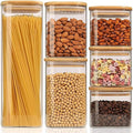 ComSaf Food Storage Containers with Airtight Lids Set of 6, Clear Glass Canister Food Jar with Sealing Lid Kitchen Pantry Storage Container for Spaghetti Pasta Sugar Flour Oat Cereal Beans, Square-Ruum Studio Home
